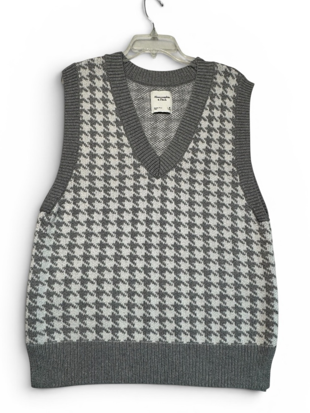 Abercrombie & Fitch Oversized Houndstooth Knit V-Neck Sweater Vest Women’s Sz M